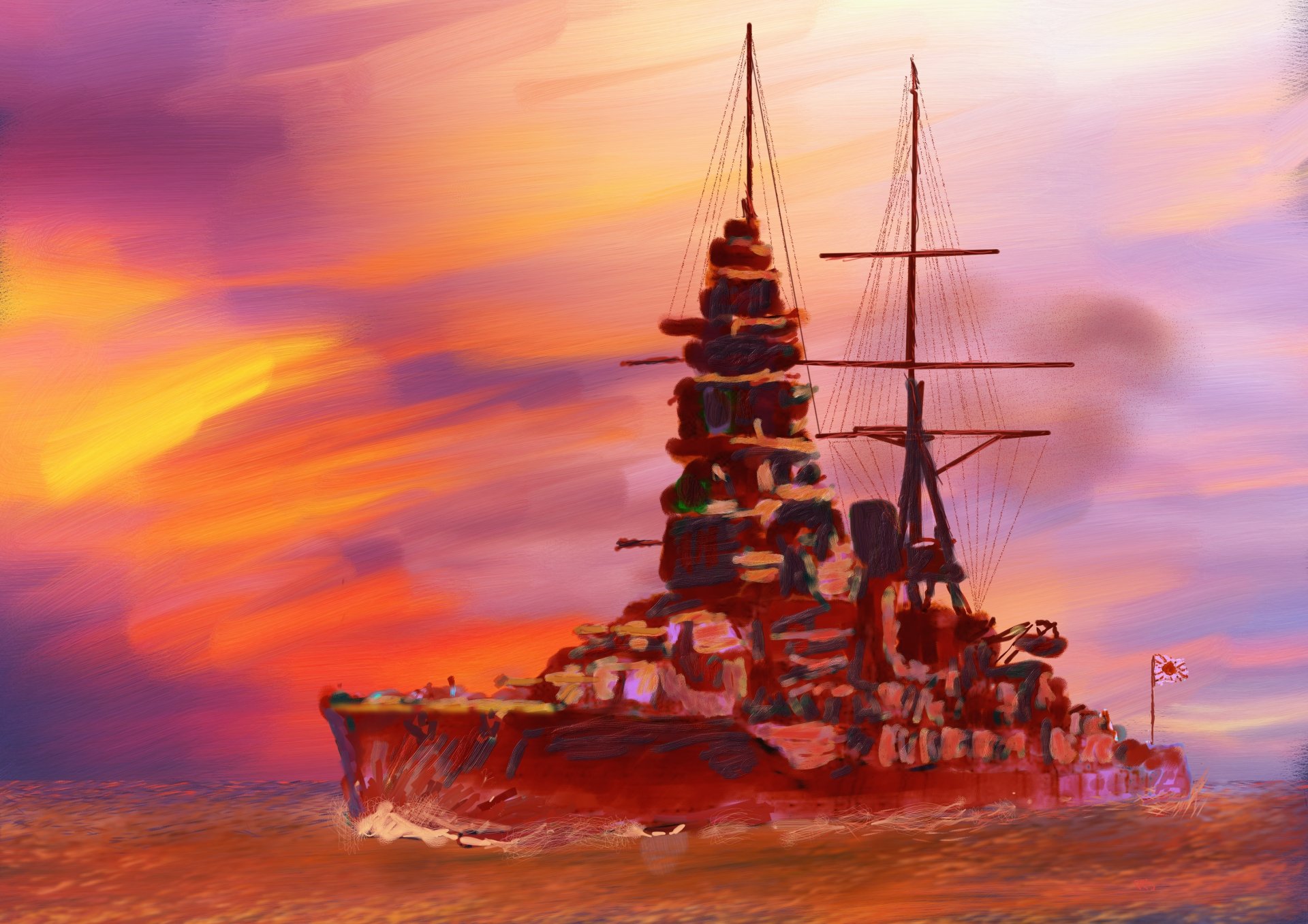 mutsu corazzata della marina imperiale giapponese mare pittura