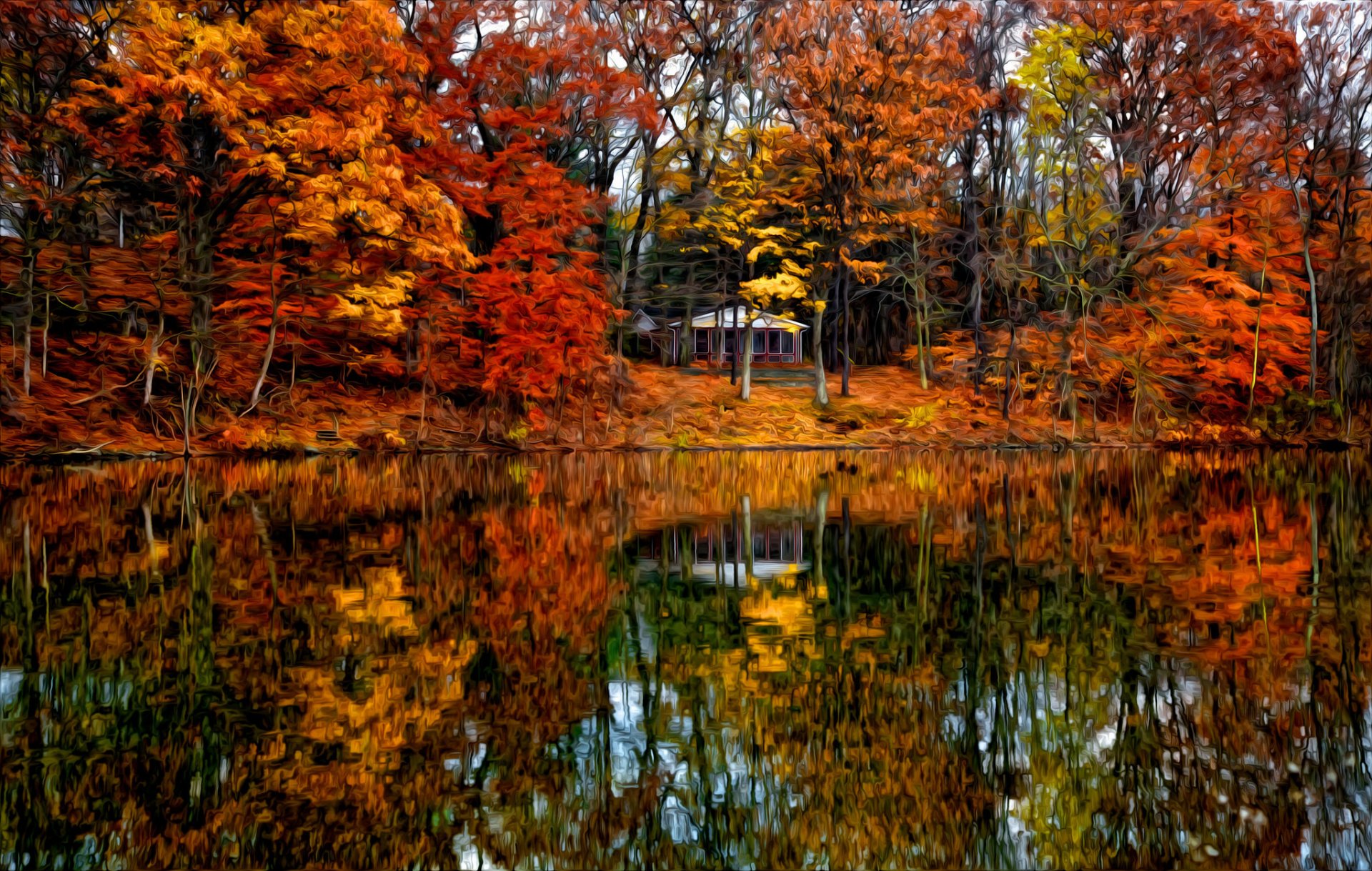 natura paesaggio foresta alberi autunno villa case architettura vila casa visualizza