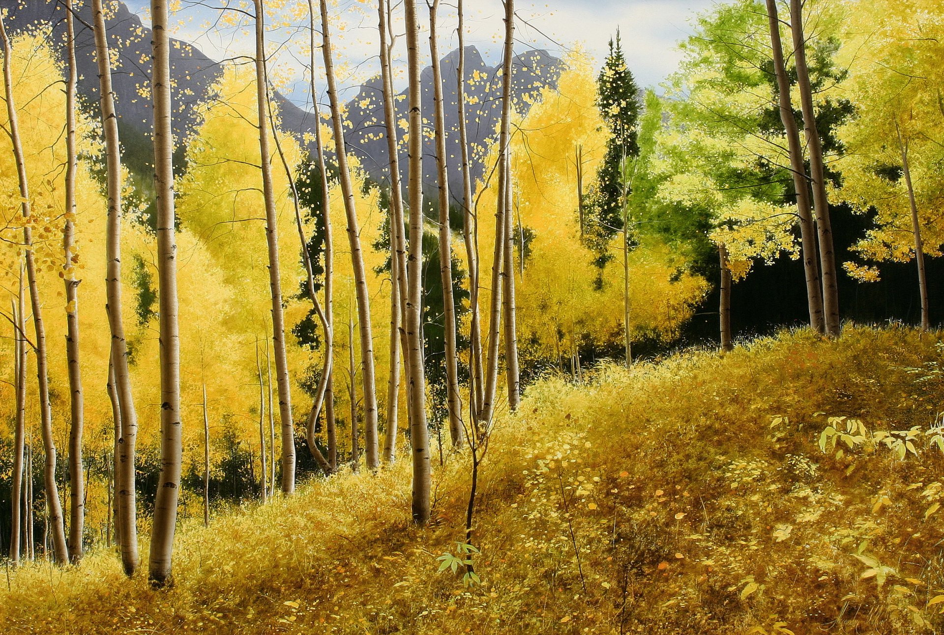 otoño septiembre pintura montañas paz aspen