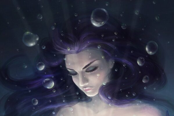 Girl underwater with purple hair