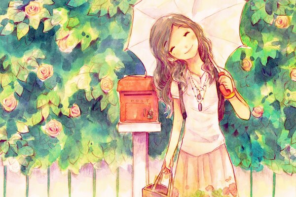 A picture of a girl with an umbrella. Cute illustration