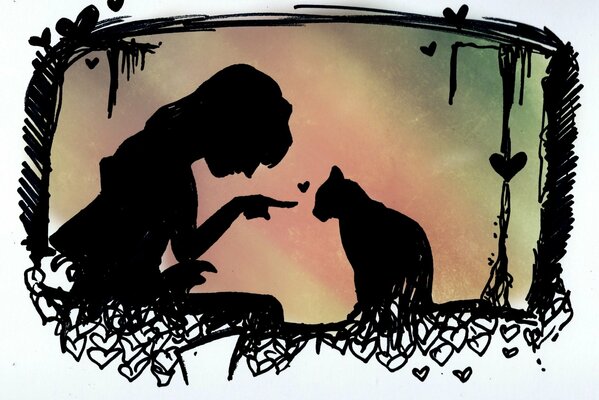 Image dessinée d une fille et un chat