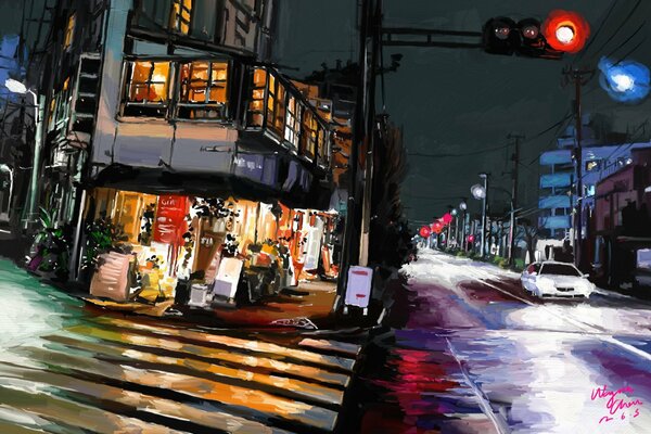 Dans la ville de Tokyo, la nuit, la route est éclairée par des lumières