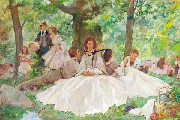 Cute illustration of a young people s picnic