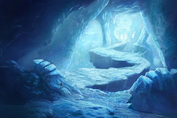 A man has settled in an icy cave to wait out the cold