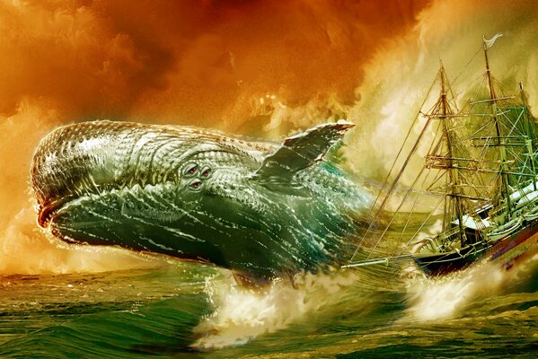 Moby Dick. White whale in the sea