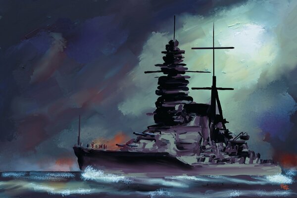 A picture of the Japanese Navy at sea under a dark sky