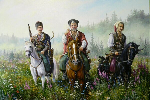 Andrey Lyakh. Three Cossacks in the field