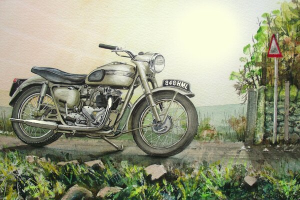 Motorcycle on the road. Rustic landscape