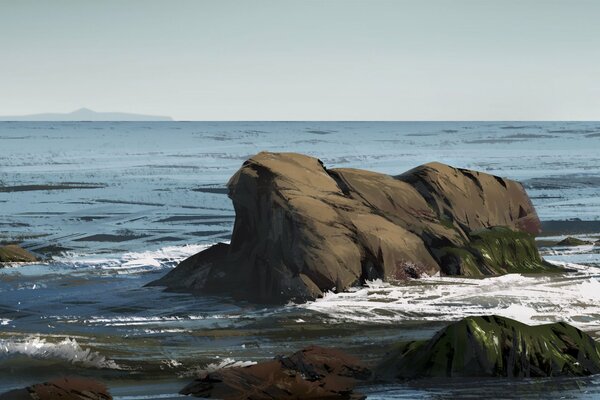 Paisaje de la naturaleza en el mar con piedra