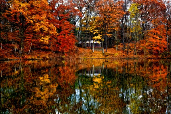 Naturhaus am See im Herbst