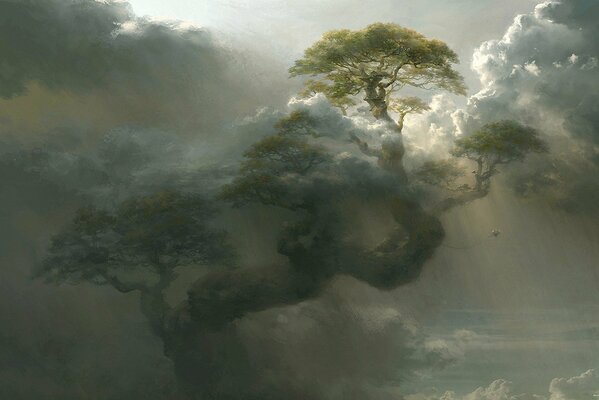 A giant tree stretching its branches into the clouds