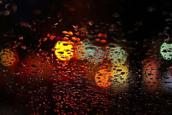 Blurred raindrops on the glass