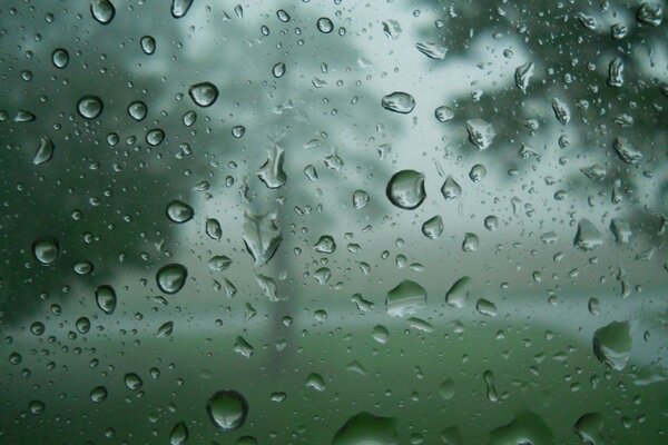 Water drops in the rain on the glass