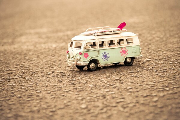 Toy bus on smooth asphalt