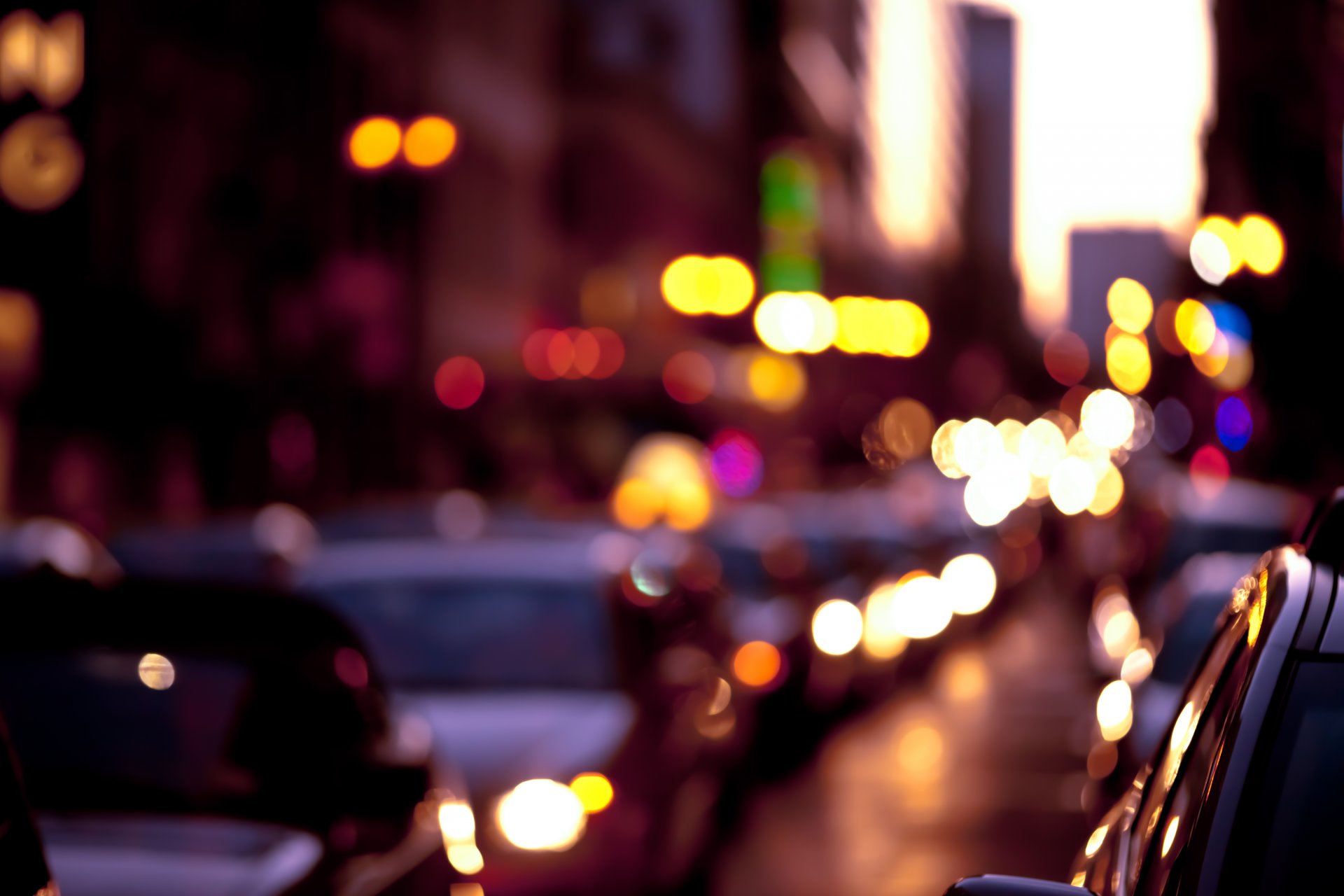 ciudad noche luces multicolor bokeh calle carretera coches