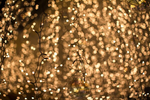 Garlands of lights and lots of balloons