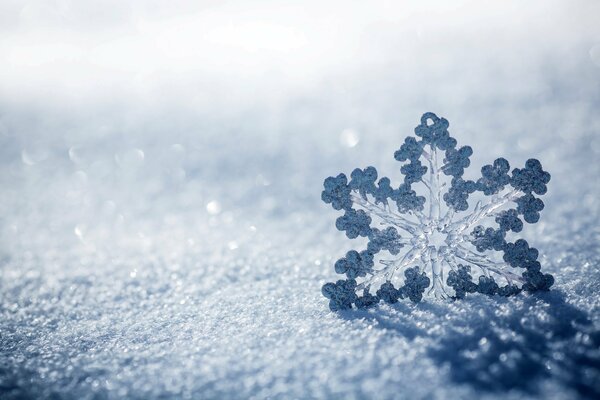 Snowflake on ice in macro photography is brilliant