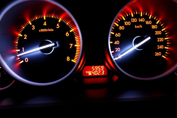 Car speedometer with backlight in the dark