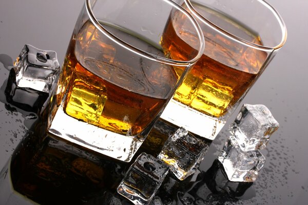 Whiskey with ice cubes