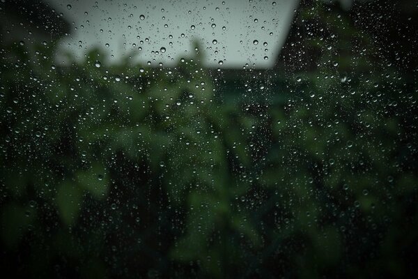 Raindrops on the glass in the room