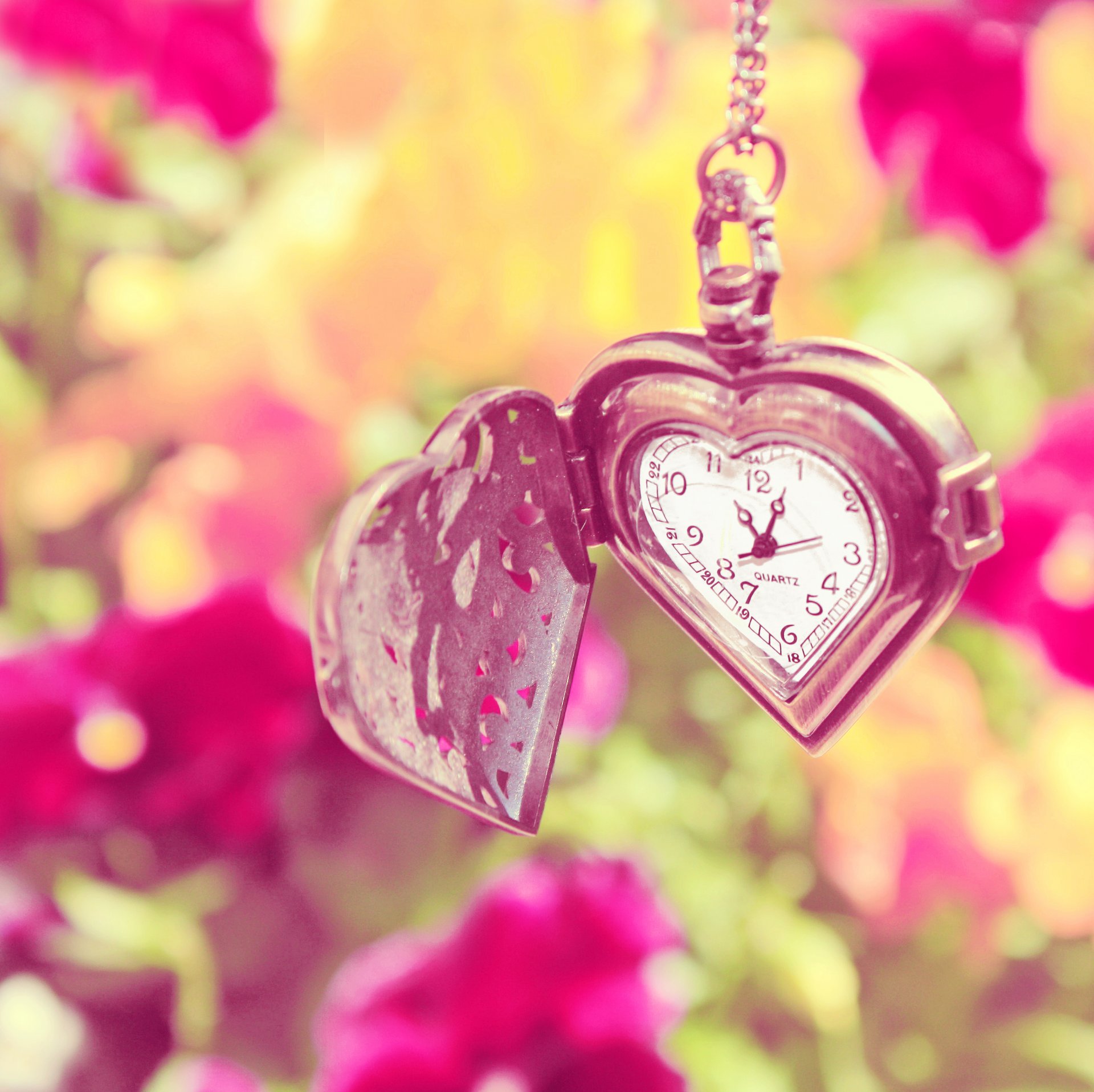 montre coeur chaîne fleurs été