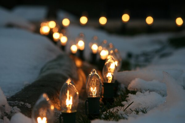 Lampadine che bruciano nella neve