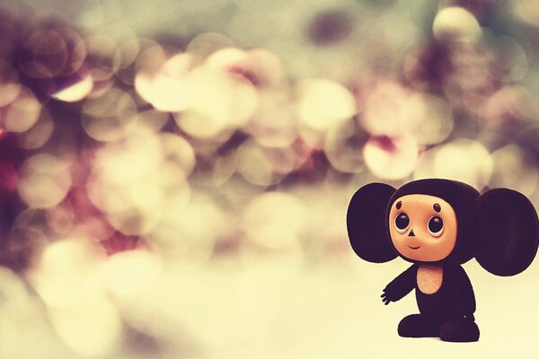 Toy Cheburashka. Bright lanterns