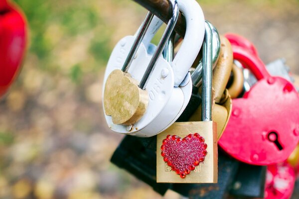 Locks in the shape of hearts of different colors