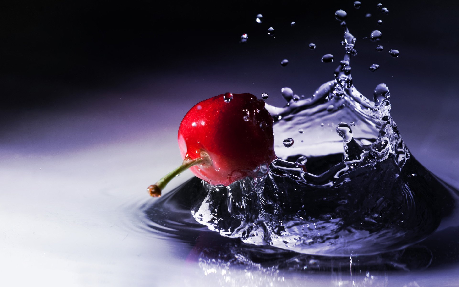 close up cherry berry fruit water drops spray