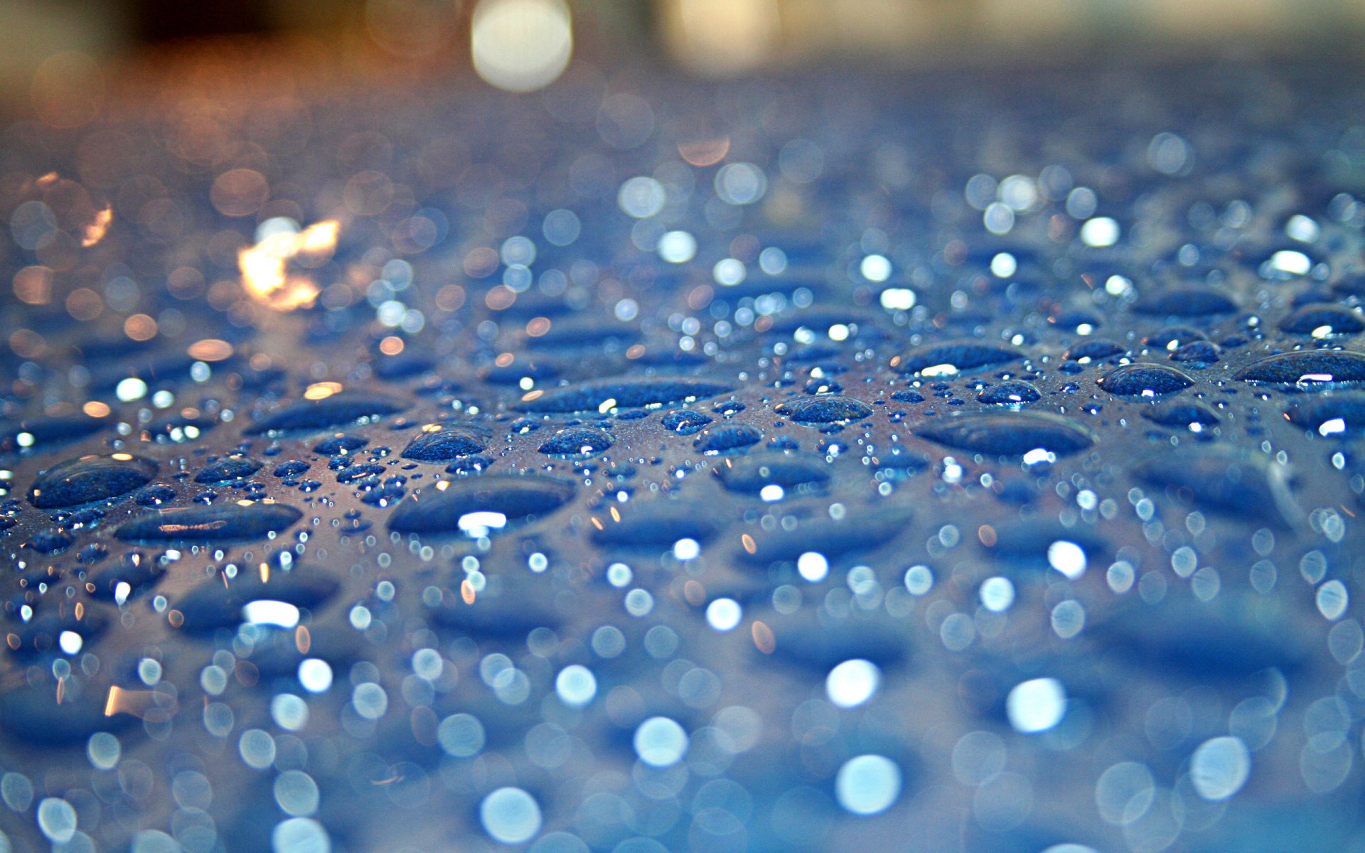 wallpaper drops rain on a blue gla