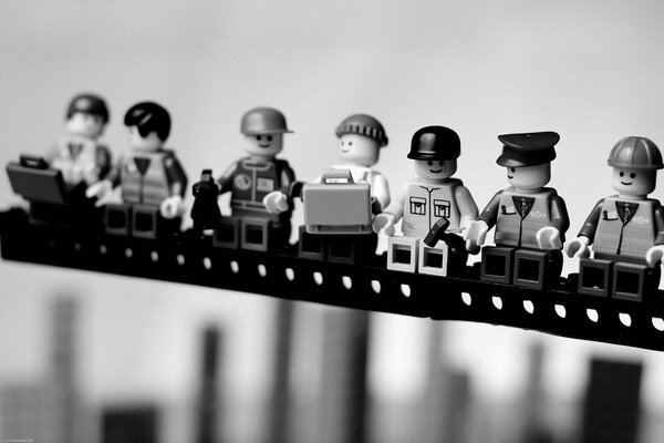 Lego toys in black and white