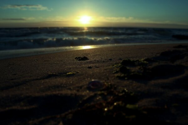 Großer Sonnenuntergang am Meer