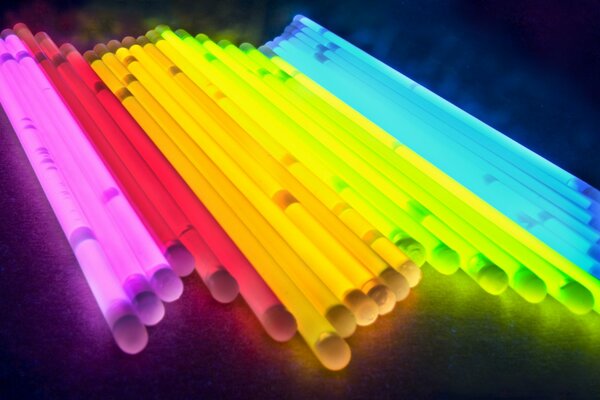 Glowing tubes of different colors