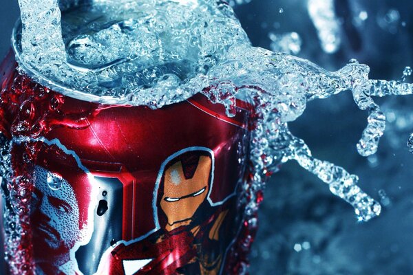 Tin can with the image of iron man