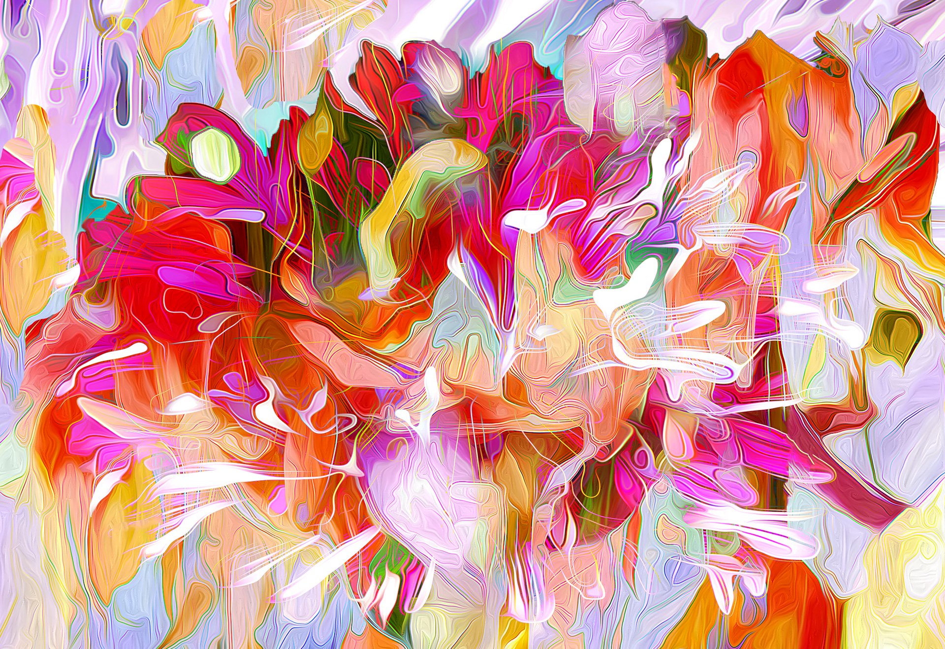 paint line rendering flower petals leaves nature