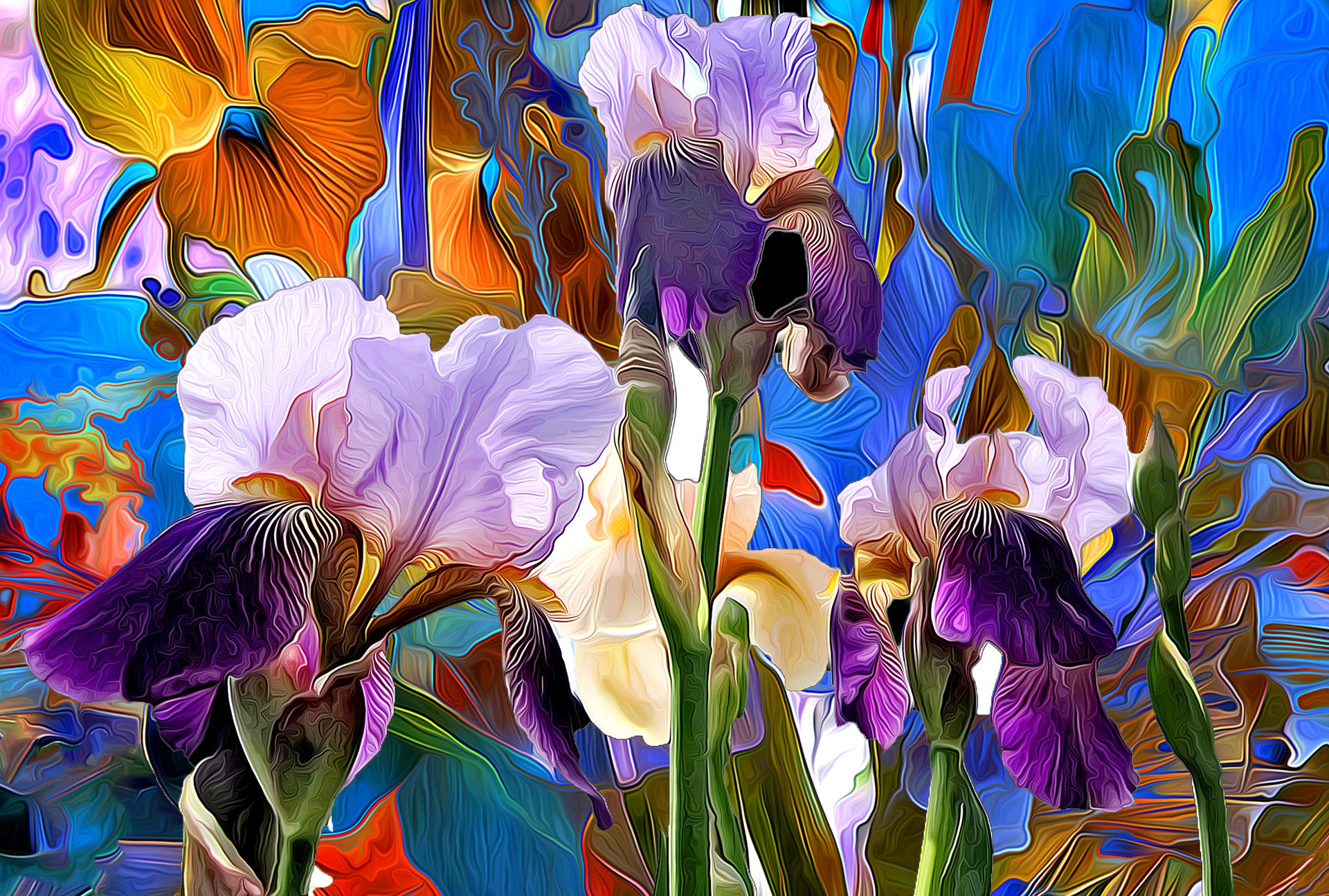 linee vernice rendering fiori petali iris