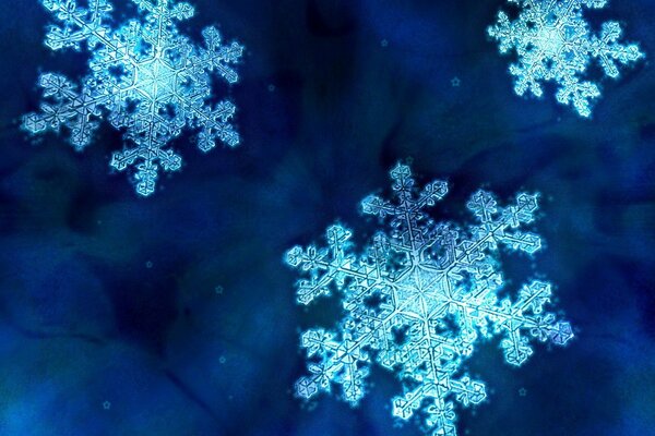 White snowflakes on a blue background