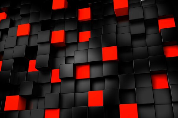 A three-dimensional picture of red and black cubes