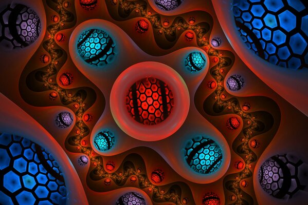 RED AND BLUE HONEYCOMBS IN PATTERNS