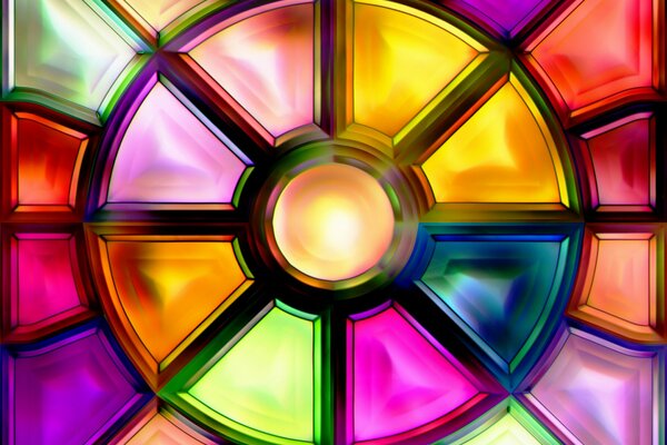 Stained glass window with colored glasses