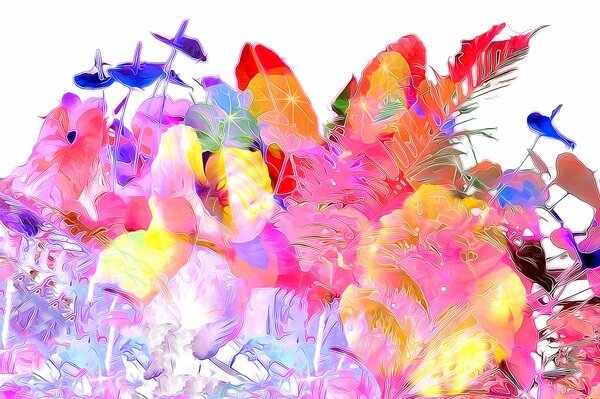 Colorful tropical jungle with feathers