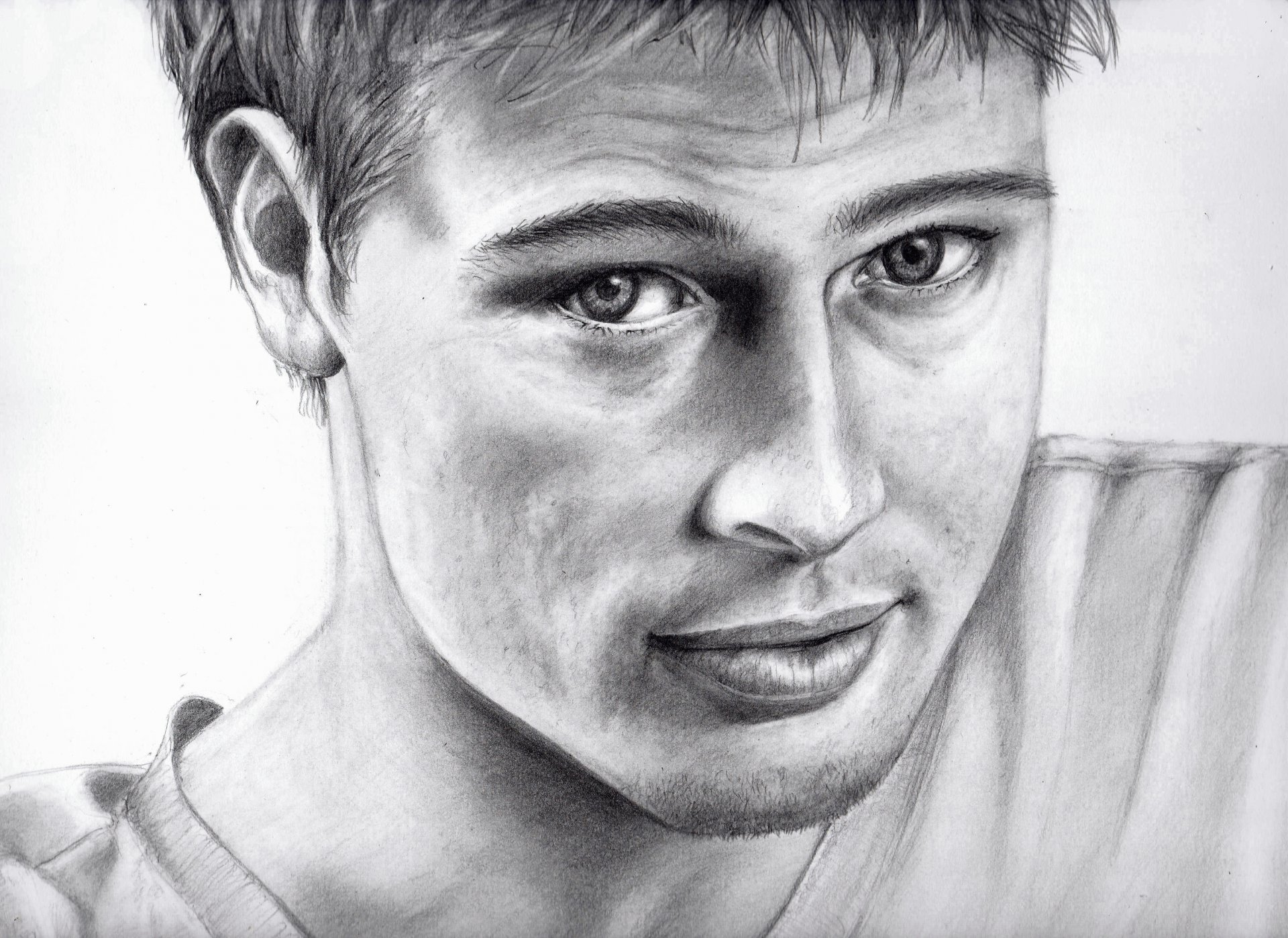 brad pitt retrato dibujo lápiz