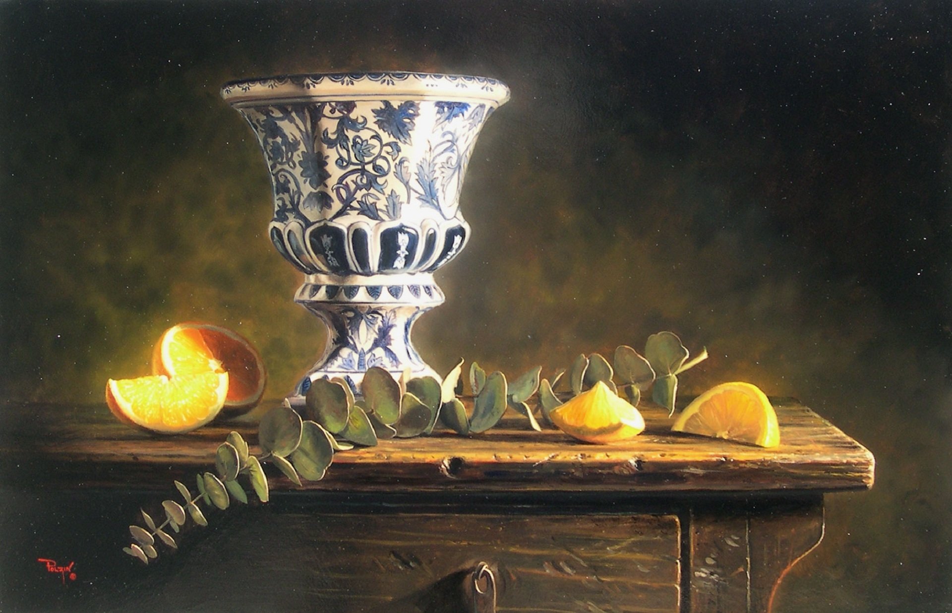 kyle rampant dessin peinture reproduction nature morte table vase bol citron gros plan