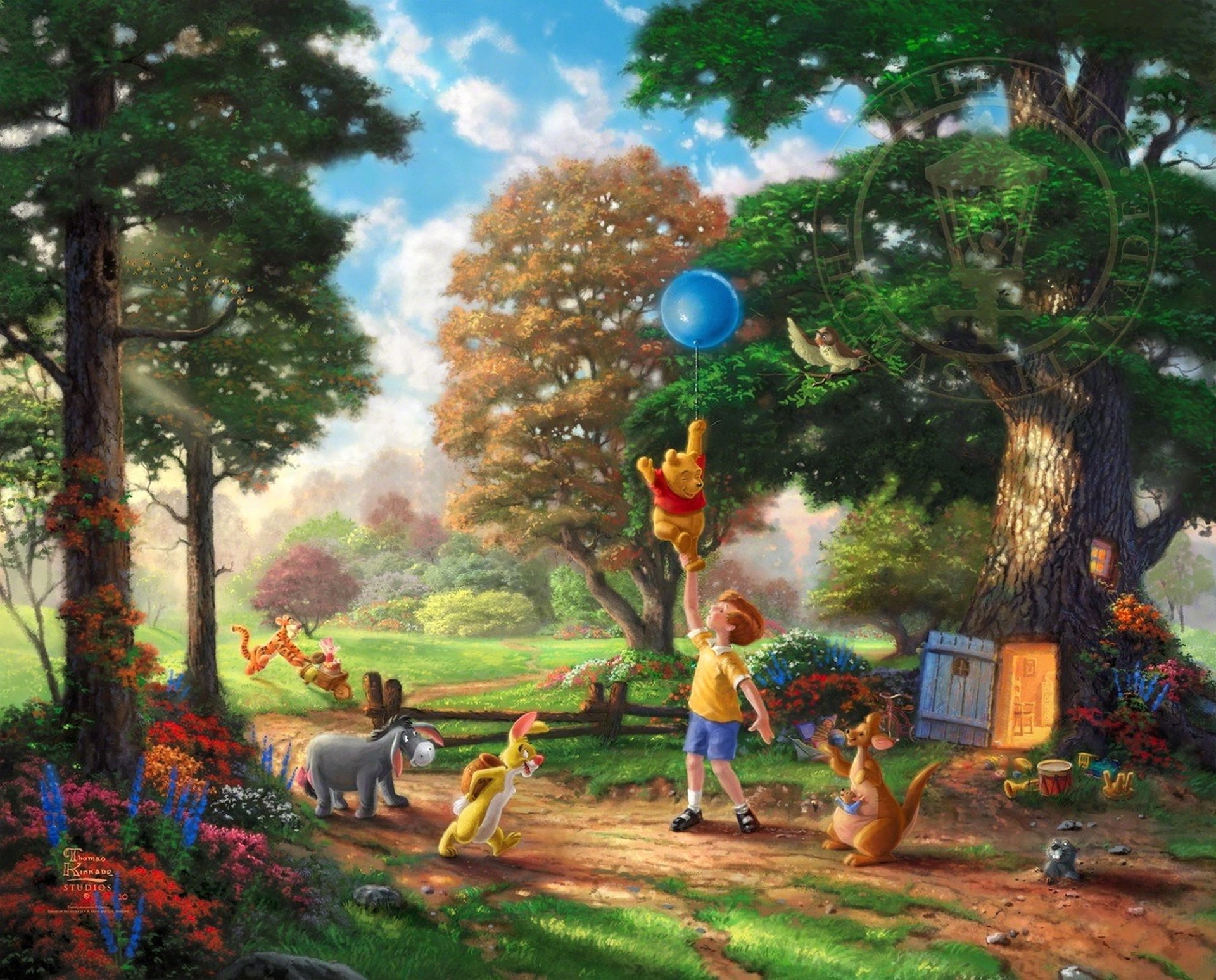 thomas kincaid winnie l ourson et tout tout collection de rêves disney 50e anniversaire alan alexander milne art winnie l ourson christopher robin arbre arbres fleurs winnie l ourson et tout-tout-tout walt disney art winnie l ourson