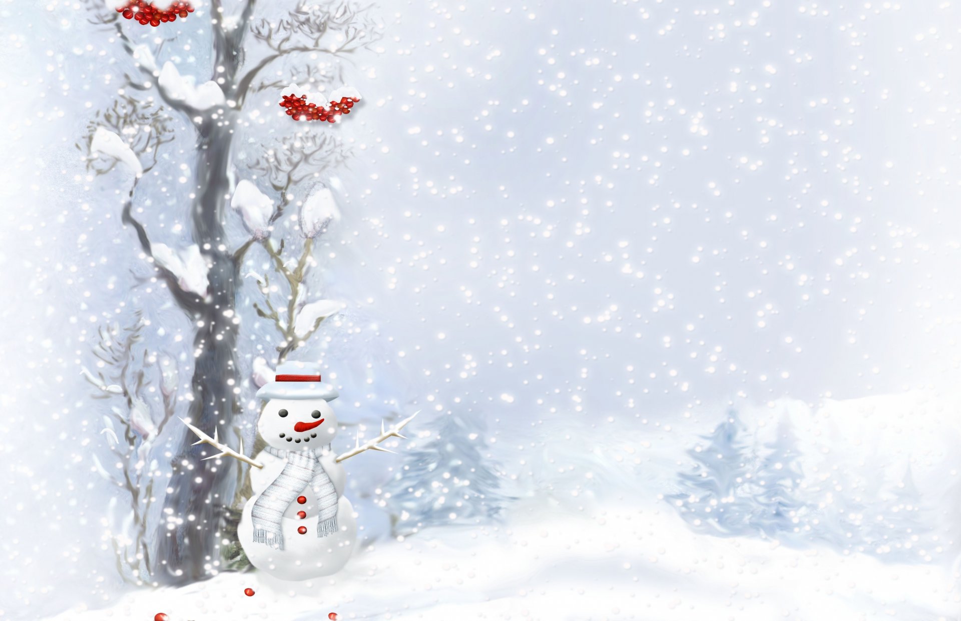 nowman scarf buttons tree berries snow