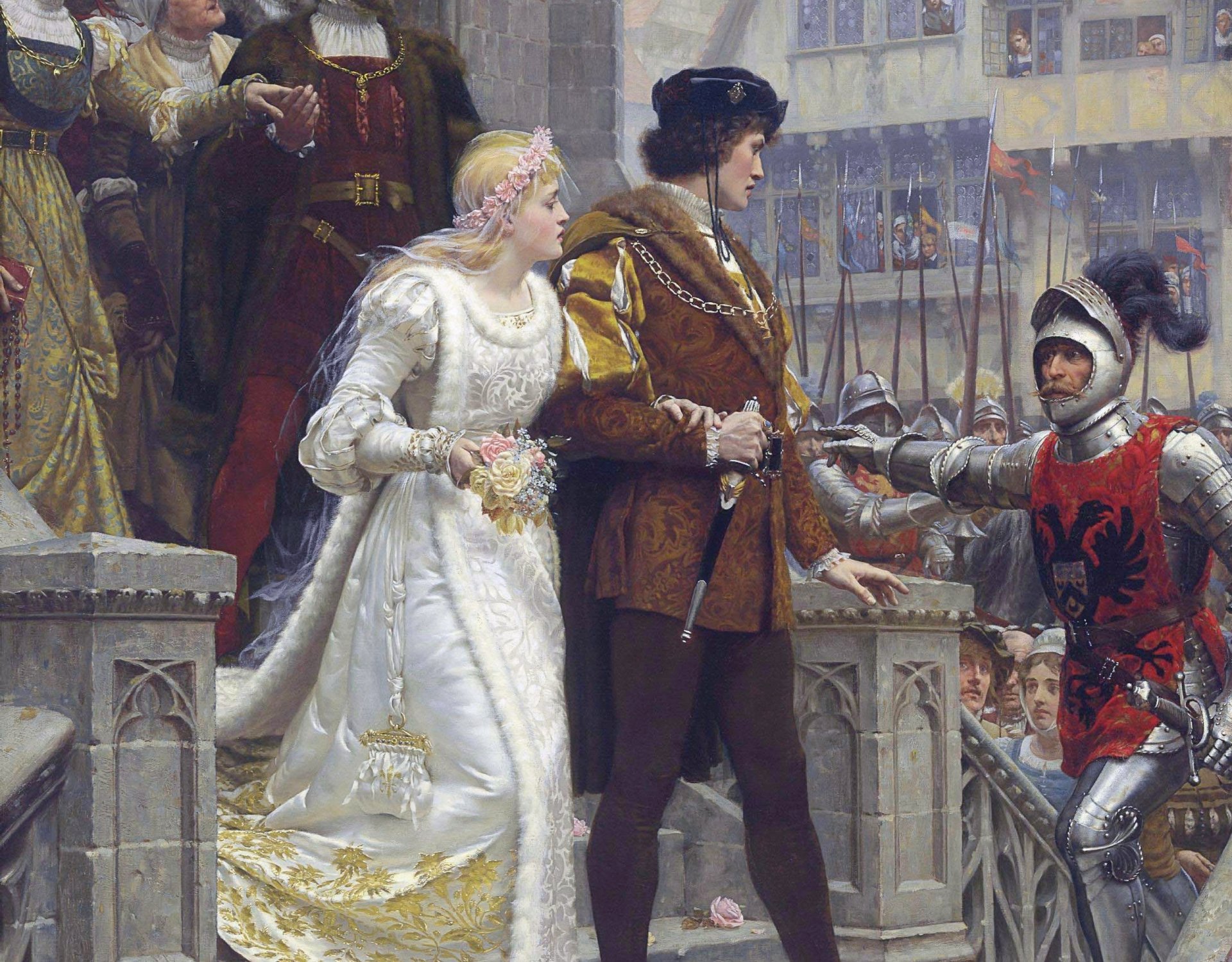 edmund blair layton peintre anglais romantisme préraphaélite moyen âge appel aux armes image château mariage marié mariée chevalier armure épée préraphaélite peinture