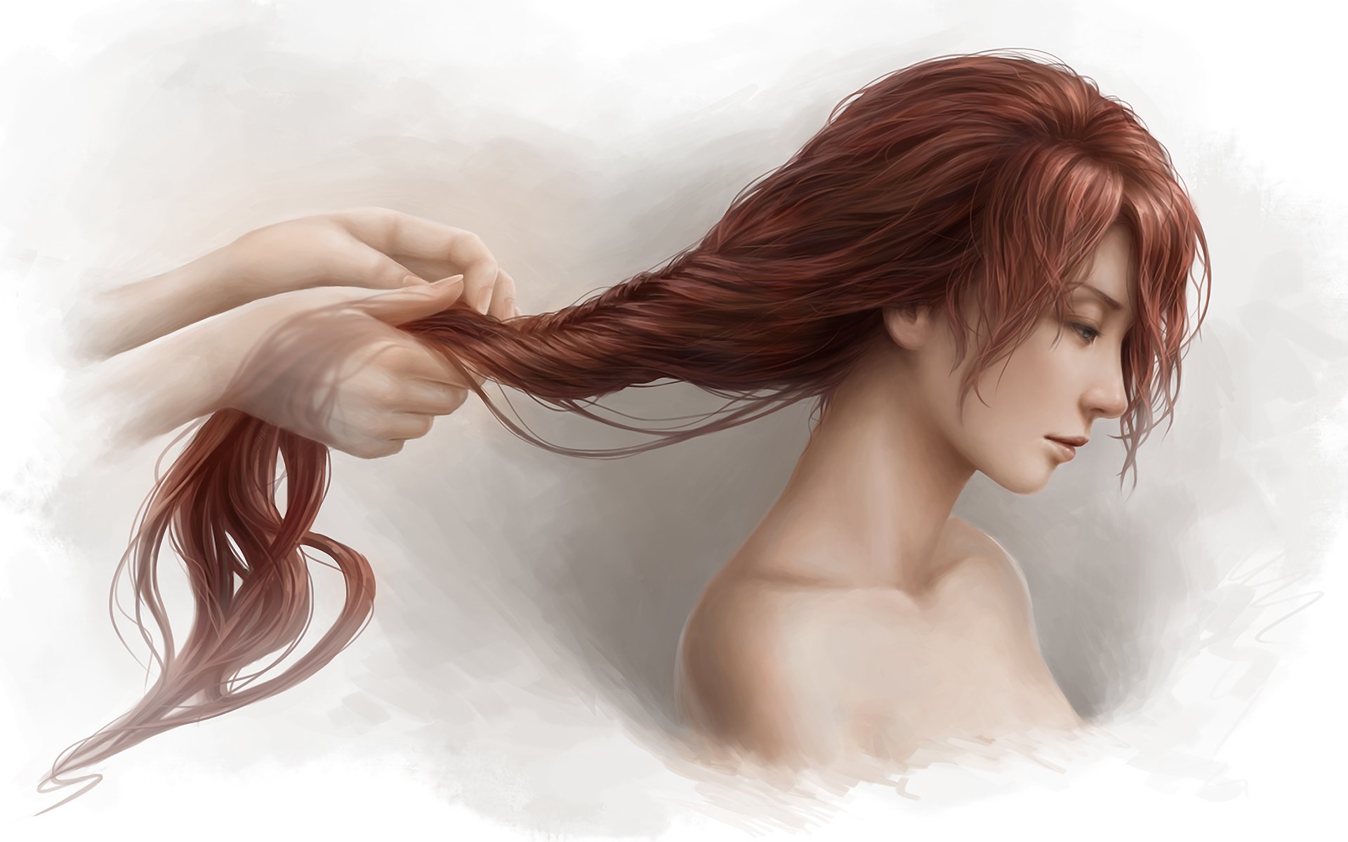 art jason peng girl hair hands hair style painting