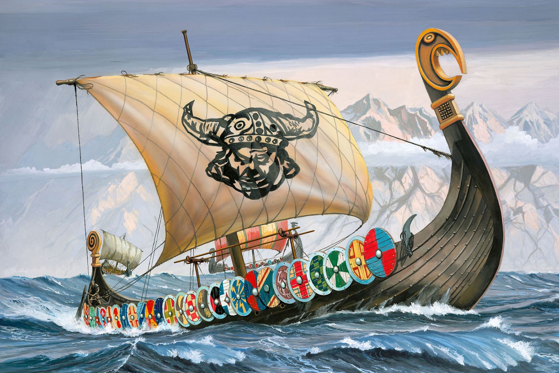 drakkar barco dragón marineros vikingos mar