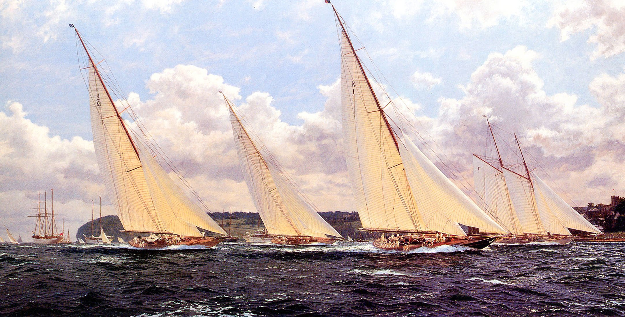 j. stephen ros gemälde yachten segelboot regatta meer wellen himmel wolken